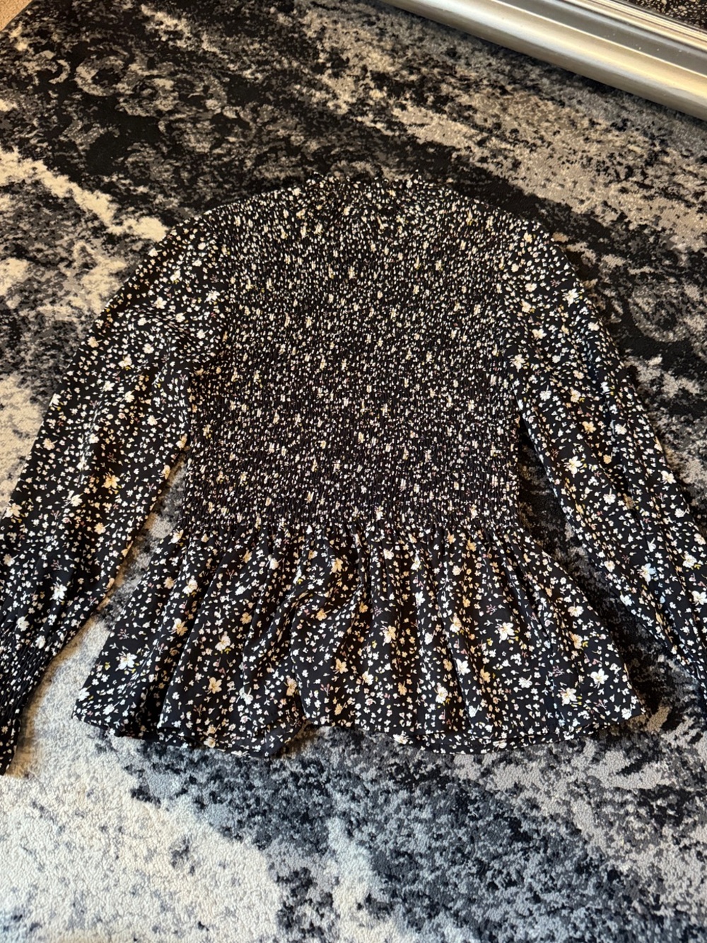 Black Floral Smocked Peplum Blouse